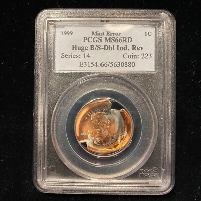1999 P Penny Mint Error Huge B/S & Dbl Indent Reverse PCGS MS 66 RD ~ Rare  - Image 1 of 4