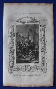 Impresión antigua original EL TIRO MILAGROSO DE LOS PECES, Biblia de Southwell, 1774 - Imagen 1 de 3