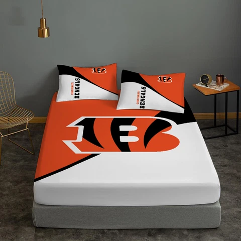 Cincinnati Bengals Bedding Set 3PCS Fitted Sheet Mattress Cover Pillowcase Gifts Cover