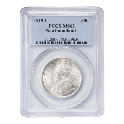 Newfoundland 1919-C 50 Cents Silver Coin - PCGS MS-63 Cover