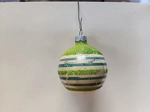 Christmas Ornament Glass Textured Green & Blue Bands Vintage - Picture 1 of 4