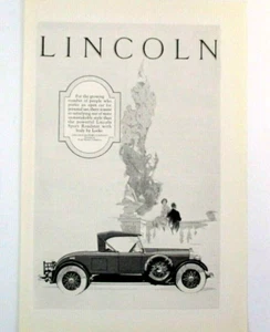 Anuncio impreso vintage Lincoln Sport Roadster 1926 publicidad original automóvil coche - Imagen 1 de 3