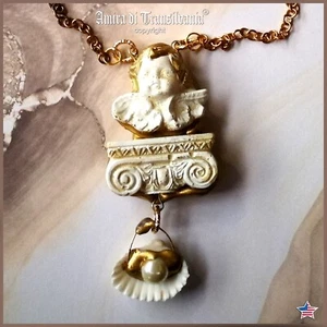 Winged Angel Cherub Talisman Baroque Pendant Amulet Shell Charm Jewelry Necklace - Picture 1 of 24
