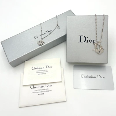 Auth Christian Dior Rhinestone Crown/Dior Logo Necklace SV Set2 W/Box BA100437 - Image 1 of 4