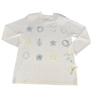 VTG Napa Valley NWT Ivory Christmas Holiday Embroidered Blue Sweater Size L - Picture 1 of 10