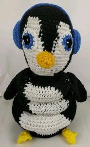 Handmade Crochet Penguin Stackable Rings Plush Toddler Interactive Toy Earmuffs - Picture 1 of 13