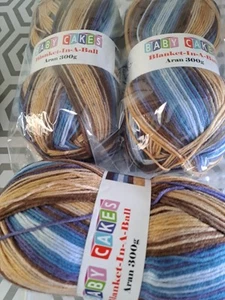 Baby Cakes 'Blanket In A Ball' 3X300g Aran by Woolcraft - Patterns On Band. #11 - Picture 1 of 6