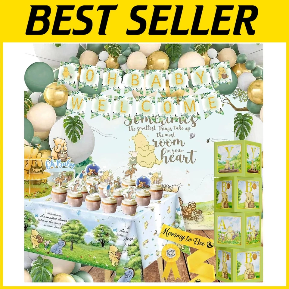 Decorações temáticas do Ursinho Pooh 132 unidades para chá de bebê e festas marcantes - Imagem 1 de 4