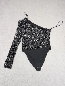 AllSaints Daphne Animal Bodysuit Womens US 10 One-Shoulder Metallic Leopard - Picture 1 of 14
