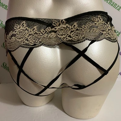 Lane Bryant Cacique Open Back Panties Underwear Strappy Lace Black Plus 26 / 28 - Image 1 of 4