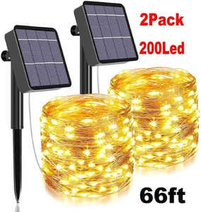 2 Pack 66FT 200 LED 8 Modes Solar String Cooper Wire Fairy Light Outdoor Yard US - Picture 1 of 6