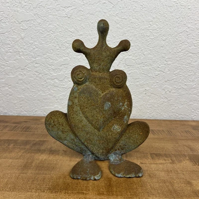 Vintage Rustic Frog Prince W/ Crown Cast Iron Doorstop Wedge - Image 1 of 4