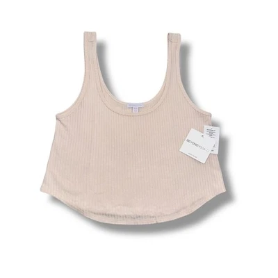Beyond Yoga Ivory Ribbed Cropped Tank Top Women's Size M/M New - Image 1 of 4