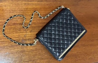 Paradox Quilted Leather Shoulder Bag Black With Gold Hardware. EUC - Image 1 of 4