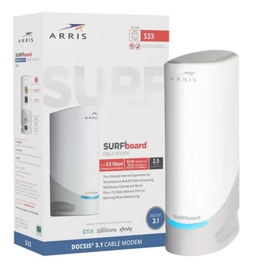 ARRIS SURFboard S33 DOCSIS 3.1 Multi‑Gig Cable Modem | 2.5Gbps + 1Gbps Ethernet - Image 1 of 4