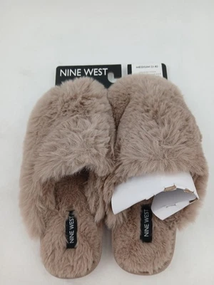 Chinelos femininos Nine West tamanho 7-8 bronzeado médio pele sintética espuma com memória interna - Imagem 1 de 4