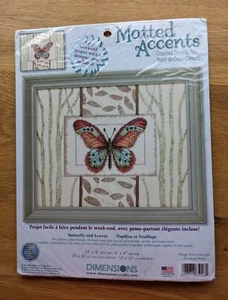 'BUTTERFLY AND LEAVES' ~ Dimensions Matted Accents Counted Cross Stitch Kit - Picture 1 of 3