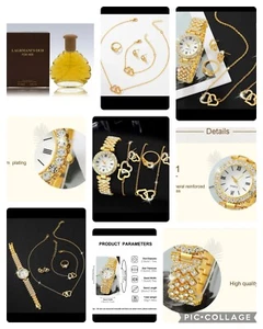 7pcs Womens Rhinestone Watch & Laghmani's Perfume Bracelet & Necklace, Earrings. - Picture 1 of 9