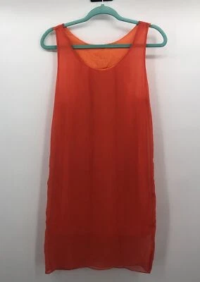 Vintage Orange Nighty Nightgown No Tag Double Layer Nylon Sleeveless Lingerie - Image 1 of 4