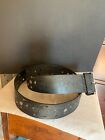 FADED GLORY black faux leather belt, western, studs, cut outs, wide XL 42-44