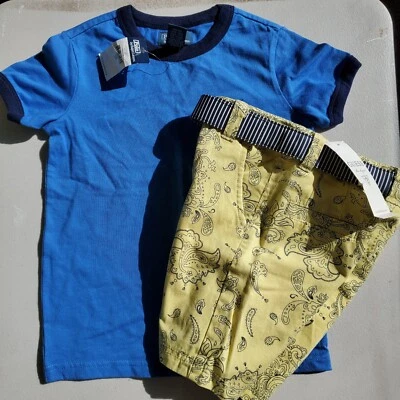 Boys Size 4 ~ Ralph Lauren Blue Top & Guess Paisley Yellow Blue Shorts $73 Retai - Image 1 of 2