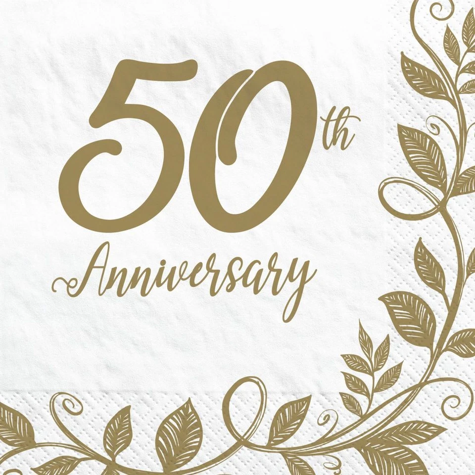 50th Anniversary Lunch Napkins Paper 16 Per Pack 6 1/2" x 6 1/2" Tableware - Image 1 of 1
