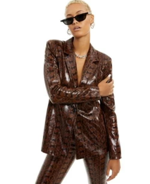 $99 Danielle Bernstein Faux-Snakeskin Blazer Brown Size XS - Image 1 of 1