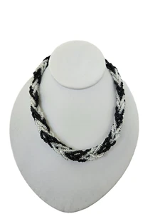 Vintage TRIFARI Black & Clear Seed Bead Torsade Necklace Multi-Strand 17” - Picture 1 of 4