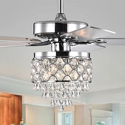 Minter 52-Inch Lighted Ceiling Fan w Crystal Drum Shade - Image 1 of 4