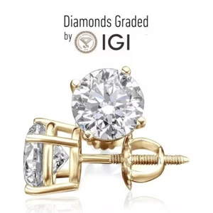 IGI Certified 2 - 6 Carat Diamond Stud Lab Grown Earrings D VS1 Yellow Gold 14K - Picture 1 of 7