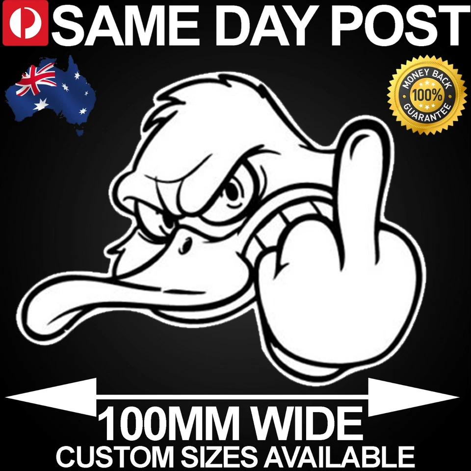ANGRY DUCK GIVING THE FINGER 100mm Ancho Vinilo Coche Calcomanía Divertido Meme Barato Foto 1 de 1