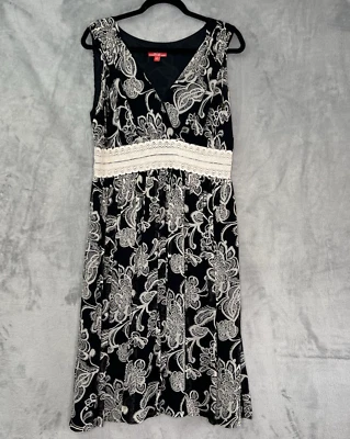 Vestido Oscar De La Renta 100% Seda Talla 12 Encaje Cintura Fluido Cuello en V Arrugado Foto 1 de 4