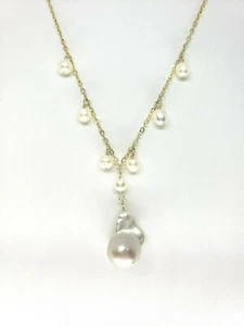 14k Yellow Gold Filled White Baroque Pearl and White Pearl Chain Necklace 18" - Picture 1 of 4