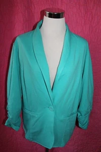 SUSAN GRAVER Aqua Jersey Jacket Sz L Cotton Poly Spandex Knit Long Slve Pockets - Picture 1 of 4