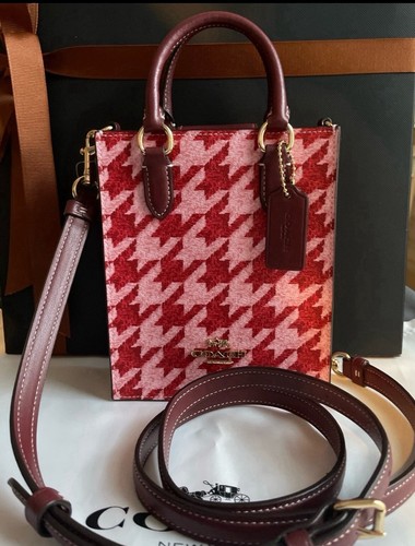 Mini tote Coach North South nuova con etichetta con stampa pied de poule