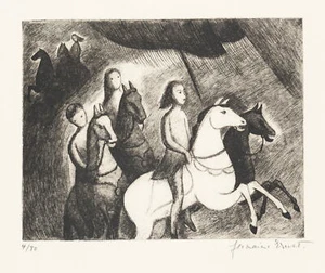 G. ERNST (1905-1996), Reiter in Harmonie, Radierung Naiv Tiere 1950-1969 - Bild 1 von 5