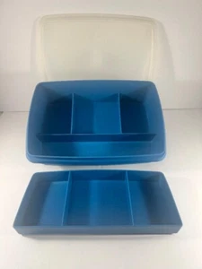 Vintage Tupperware Tuppercraft Stow-N-Go Storage Hobby Container Dark Blue 767-2 - Picture 1 of 2
