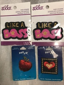 Patches. Iron On & Stick LIKE A BOSS, Heart, Apple Lot Of 4 Sewing Craft DIY New - Picture 1 of 9