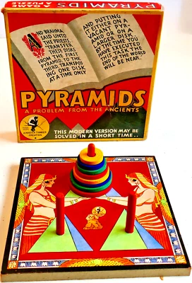 Vintage 1929 TOWER OF HANOI 8 Wooden Discs  PYRAMIDS  PUZZLE  Knapp Elecrtic Inc - Image 1 of 4