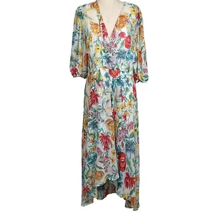 Calvin Klein Dress Women 14 White Multi Floral Maxi Sheer Gauze Boho High Low - Picture 1 of 12