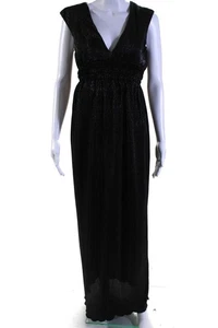 Romeo & Juliet Womens Plisse Metallic Satin V Neck Gown Maxi Dress Black Small - Picture 1 of 7