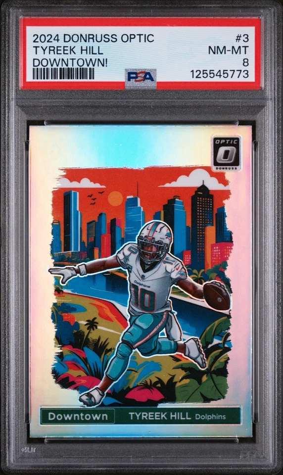 2024 Panini Donruss Optic No3 Tyreek Hill PSA 8 Downtown Case Hit SSP - Dolphins - Изображение 1 из 1