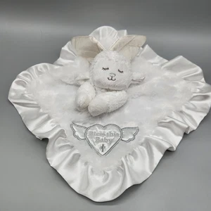 Bless this Baby Lamb Angel Wings Security Blanket Lovey White Plush Satin No Tag - Picture 1 of 6