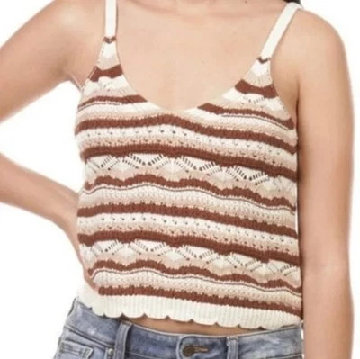 Major Label Group Knit Sweater Tank Top Womens Size L Ivory Crochet  - Photo 1/4