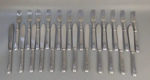 Silver Plated Fish Cutlery Ribbed Monogrammed Handles Set of 12 Mappin & Webb - Picture 1 of 10