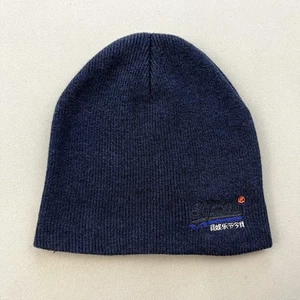 Superdry Beanie Hat Cap Navy Blue Knit D2 Orange Label Logo Ribbed Unisex Size - Picture 1 of 5