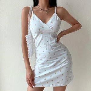 Y2K Retro Floral Print Sleeveless V Neck Mini Dress Korean Style and Sexy - Picture 1 of 51
