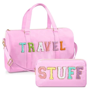 2 Stück Reise Preppy Seesack und Chenille Buchstaben Make-up Tasche Kosmetik Reißverschluss... - Bild 1 von 7