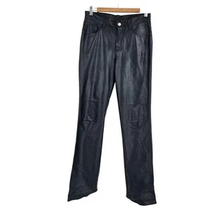 Vintage Ralph Lauren Pants Dark Blue Genuine Leather High Waisted y2k Size 8 - Picture 1 of 7