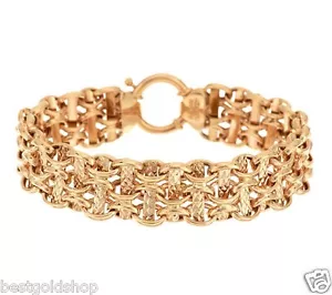 Polished & Diamond Cut Reversible Link Bracelet Real Solid 14K Yellow Gold QVC   - Picture 1 of 4